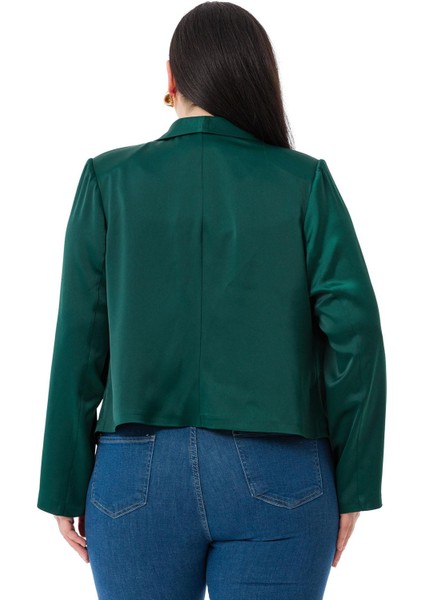 Büyük Beden Şal Yaka Astarsız Kısa Saten Zümrüt Yeşil Ceket modelleri