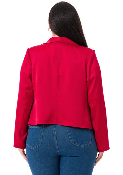 Büyük Beden Şal Yaka Astarsız Kısa Saten Kırmızı Ceket modelleri