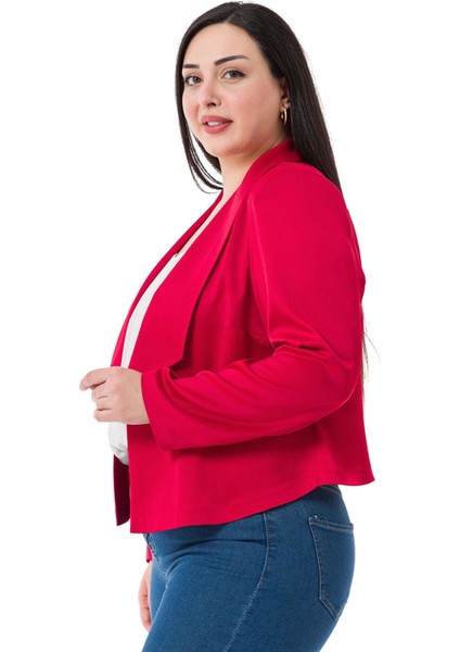 Büyük Beden Şal Yaka Astarsız Kısa Saten Kırmızı Ceket fırsatları