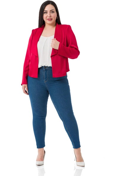 Büyük Beden Şal Yaka Astarsız Kısa Saten Kırmızı Ceket indirimleri