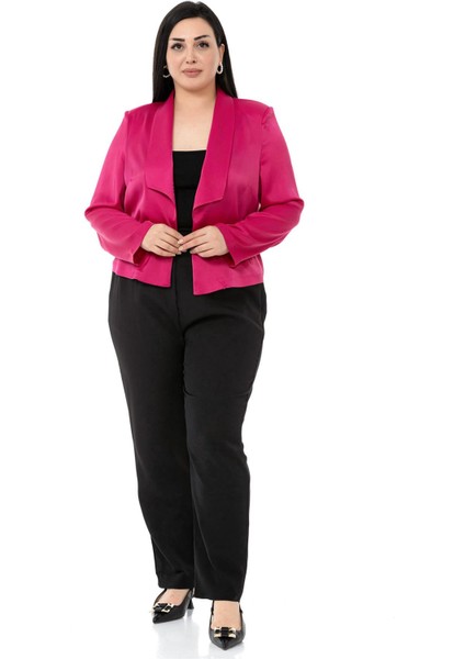 Büyük Beden Şal Yaka Astarsız Kısa Saten Fuşya Ceket fiyatları