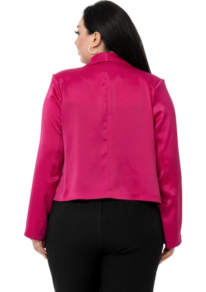 Büyük Beden Şal Yaka Astarsız Kısa Saten Fuşya Ceket modelleri