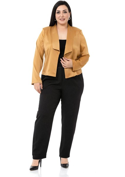 Büyük Beden Şal Yaka Astarsız Kısa Saten Camel Ceket fiyatları