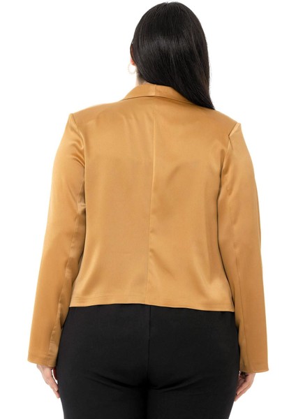Büyük Beden Şal Yaka Astarsız Kısa Saten Camel Ceket modelleri