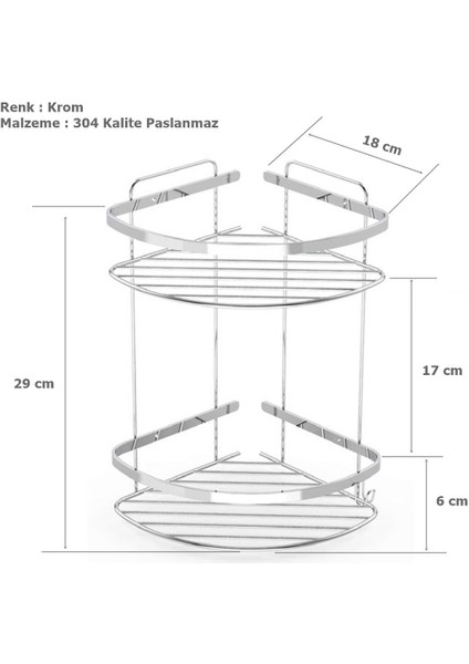 Tema 2 Katlı Köşelik Banyo Rafı Şampuanlık Krom Paslanmaz fiyatları