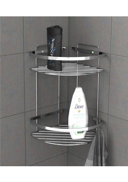 Tema 2 Katlı Köşelik Banyo Rafı Şampuanlık Krom Paslanmaz modelleri