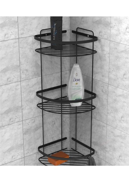 Tema 3 Katlı Köşelik Banyo Rafı Şampuanlık Mat Siyah Paslanmaz fiyatları