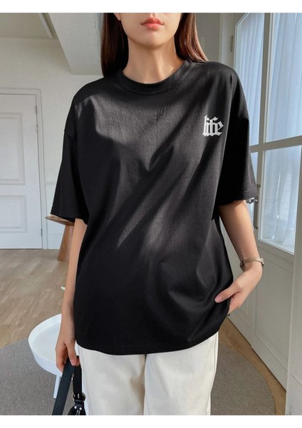 Kadın Life Attitude Baskılı Oversize T-Shirt modelleri