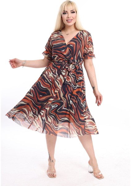 Kruvaze Yaka Büyük Beden Yazlık Elbise 42A-2374