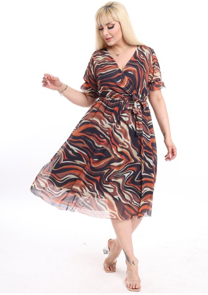 Kruvaze Yaka Büyük Beden Yazlık Elbise 42A-2374 fiyatları