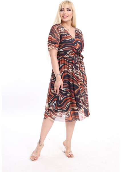 Kruvaze Yaka Büyük Beden Yazlık Elbise 42A-2374 fırsatları