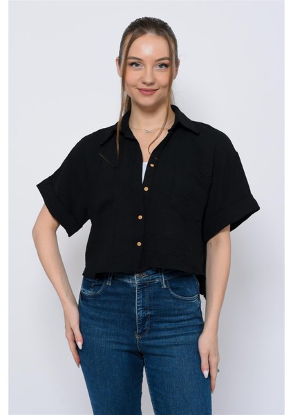 Kadın Aerobin Crop Gömlek Siyah indirimleri