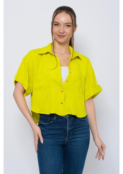 Kadın Aerobin Crop Gömlek Fıstık Yeşili modelleri