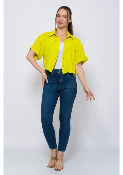 Kadın Aerobin Crop Gömlek Fıstık Yeşili indirimleri