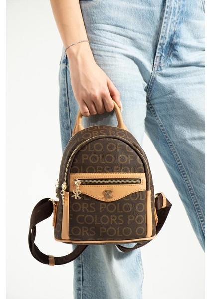 Impolo Ellen Kahvekamel Empirme Baskı Kadın Sırt Çantası 25X20 Ebatında