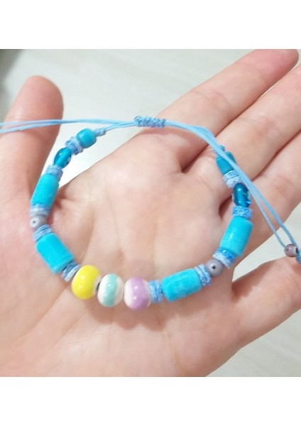 El Yapımı Mavi Hint Cam Boncuklu Toprak Boncuklu Nazar Boncuklu Bileklik fiyatları