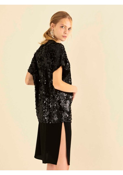 Düşük Omuz Payetli Gece Elbisesi Siyah K1916317_001 fırsatları