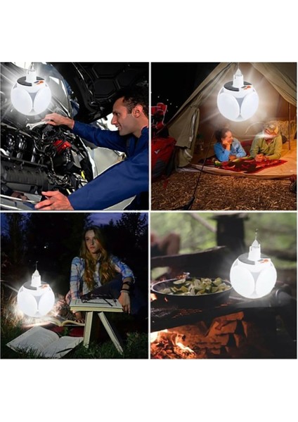 Solar Güneş Enerjili ve USB Sarjlı 5 Kanatlı Bahçe Aydınlatma LED Askılı Pratik Kamp Lambası