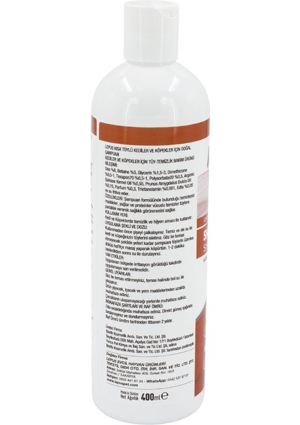 Kedi ve Köpek Şampuanı Lepus Vital+ Kısa Tüyler Için 400ML