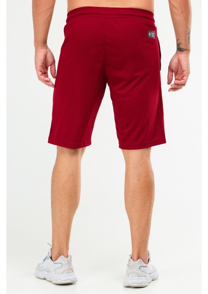 Bordo Regular Fit Örgü Desen Micro Fermuarlı Cep Erkek Şort - XE0213