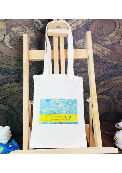 Badem Çiçeği Tasarımlı Bez Çanta