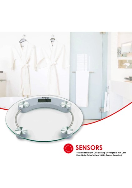 BY-001 Dijital Baskül Banyo Tartı 180 Kg Kapasiteli Temperli Cam (Yuvarlak)
