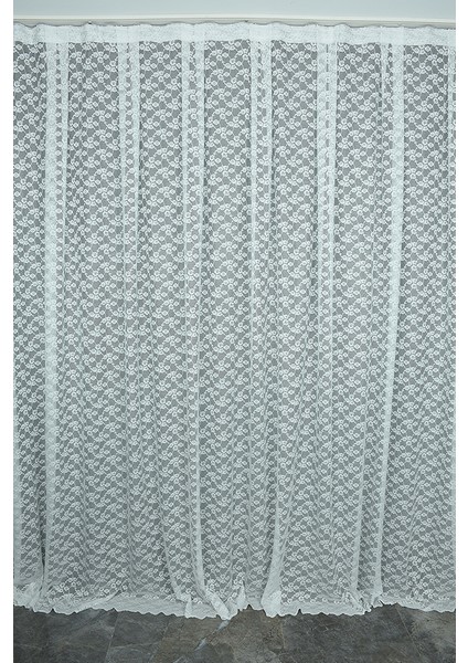 Çiçek Model Kırık Beyaz Renk Tek Kanat Hazır Dikilmiş Pileli Fon Perde 300 x 260 cm