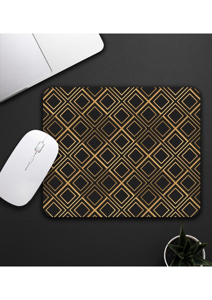 Siyah-Gold Renk Kareli Mouse Pad 23X19CM Fare Altlığı Kaydırmaz Taban DE583