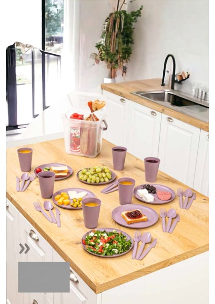 Piknik Seti 32 Parça 6 Kişilik Bardak Çatal Kaşık Tabak modelleri