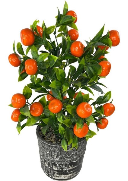 Yapay Çiçek Gri Seramik Saksıda Mandalina Ağacı 40CM