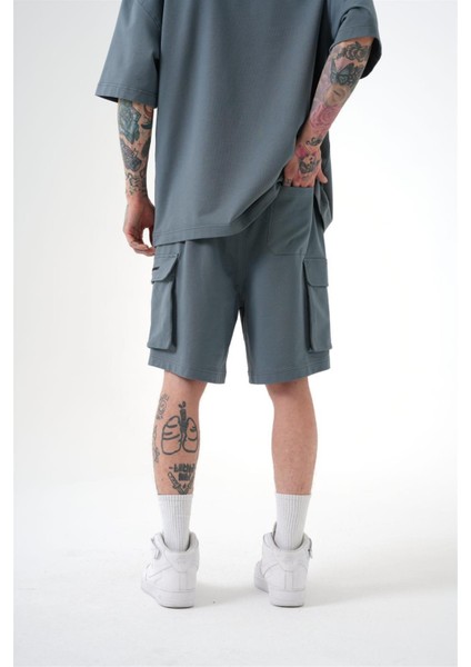 Oversize Kargo Cepli Basic Şort Füme