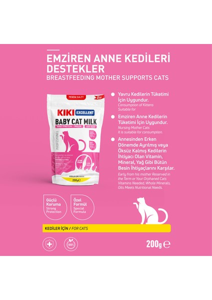 Kıkı Excellent Kedi Süt Tozu (Whey Protein + Inülin) 200 Gr. KC113