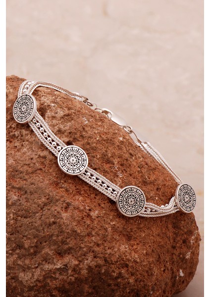 Anadolu Motifli Hasır Elişi Gümüş Bileklik 4326