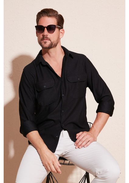 Çift Cepli Uzun Kollu Regular Fit Gömlek Erkek Gömlek CF24W127221 modelleri