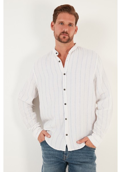 Bant Yaka Çizgili % 100 Pamuk Regular Fit Gömlek Erkek Gömlek CF23S126828 fiyatları