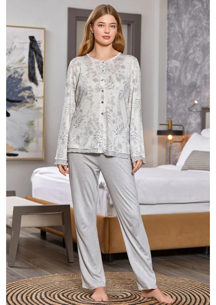 Kadın Uzun Kol Desenli Pijama Takımı 2C3T5N35