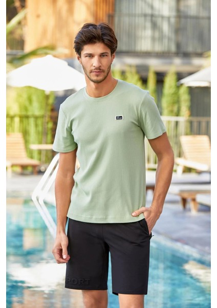 Erkek Kısa Kol Şortlu Çağla Pijama Takımı 2C3T9N25