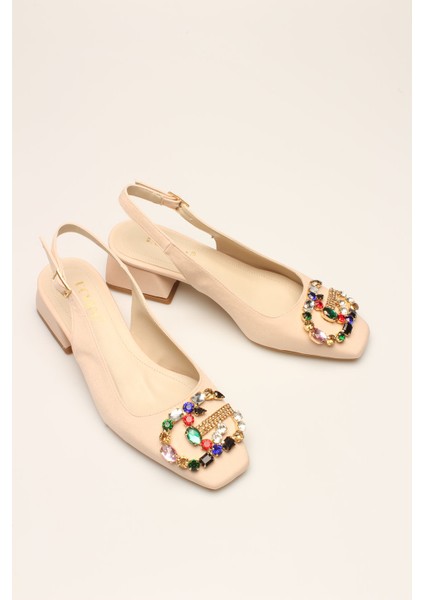 Bej Saten Taşlı Kadın Topuklu fiyatları