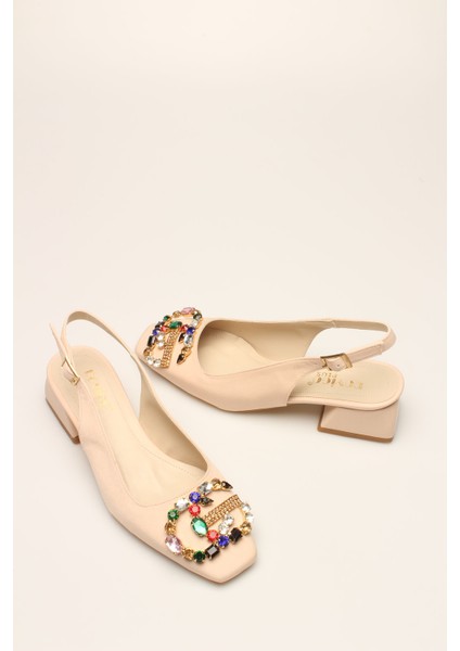 Bej Saten Taşlı Kadın Topuklu modelleri