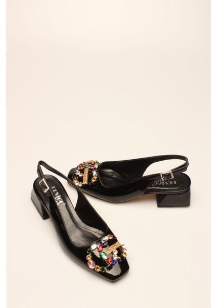 Siyah Rugan Taşlı Kadın Topuklu modelleri