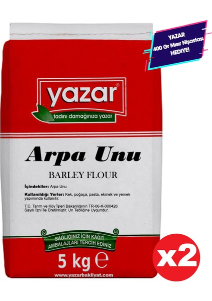 Taş Değirmende Öğütülmüş Arpa Unu 5 kg x 2 Paket