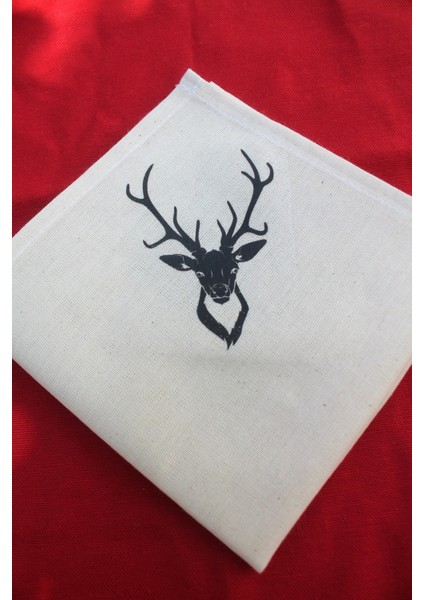 6 Adet Geyik Kafası Baskılı Keten Yılbaşı Peçetesi - Yılbaşı Dekor