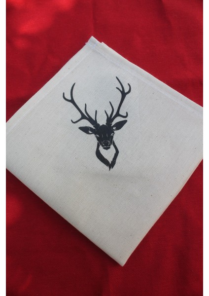 6 Adet Geyik Kafası Baskılı Keten Yılbaşı Peçetesi - Yılbaşı Dekor fırsatları