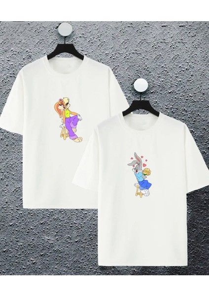 Yeni Sezon Oversize Geniş Kalıp Unisex Aşk Tom ve Jerry Baskılı Sevgili Kombini Yazlık T-Shirt