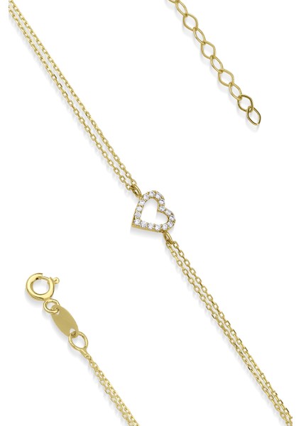 14 Ayar Altın Taşlı Kalpli Aşk Bileklik