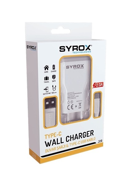 J28 2.0A Type-C Şarj Cihazı Seti Beyaz