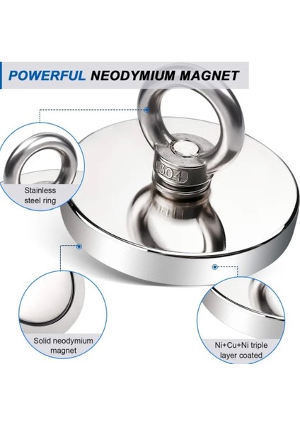 60 mm Pot Mıknatıs Neodyum Fishing Mıknatıs Deniz Mıknatısı - 10 Metre Halat Hediyeli