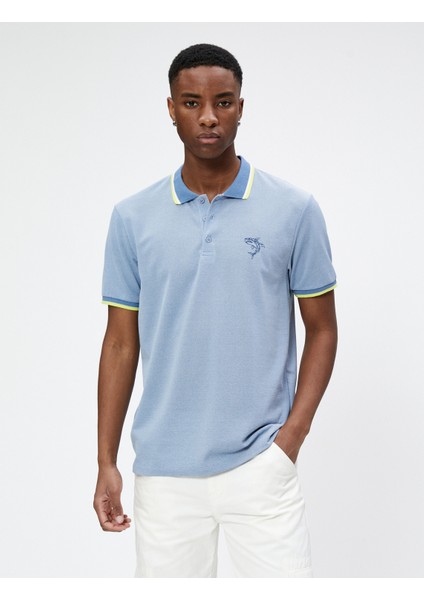 Polo Yaka Tişört Köpek Balığı İşlemeli Biyeli Düğmeli modelleri