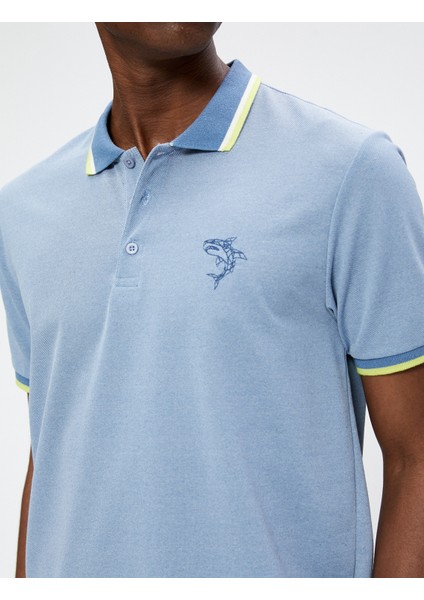 Polo Yaka Tişört Köpek Balığı İşlemeli Biyeli Düğmeli indirimleri