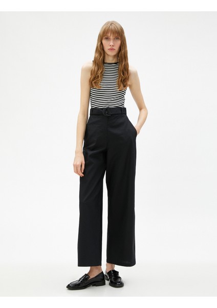 Keten Pantolon Bol Paça Crop